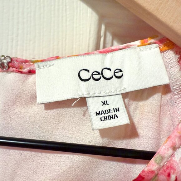 NWT CeCe Spring Breakers Pink Floral Flutter Sleeve Skater Tie Waist Dress XL - Picture 6 of 16